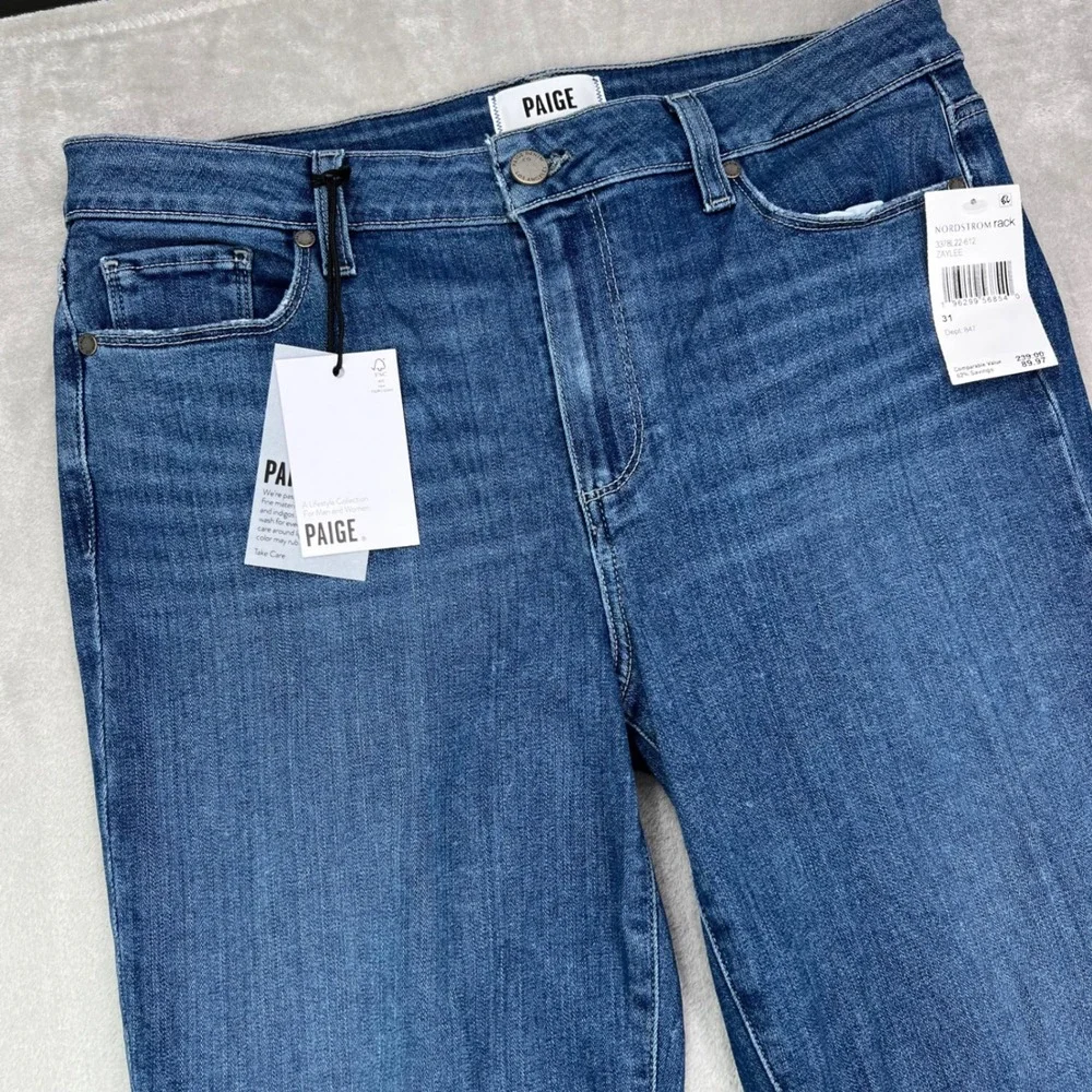 Paige Rory Crop Flare Jeans Womens 31 Zaylee Blue Stretch Raw Hem Denim New Nwt - Picture 1 of 15